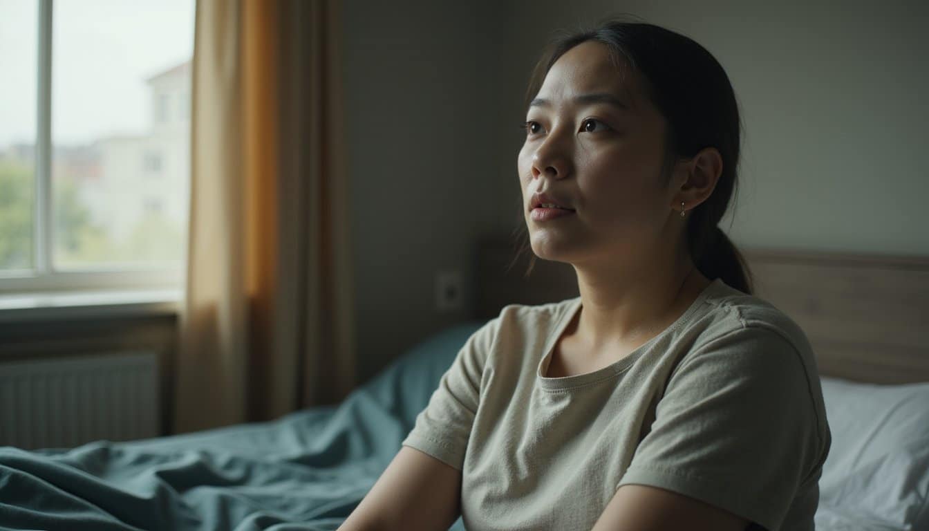 Individual in residential treatment sitting alone in a peaceful environment
