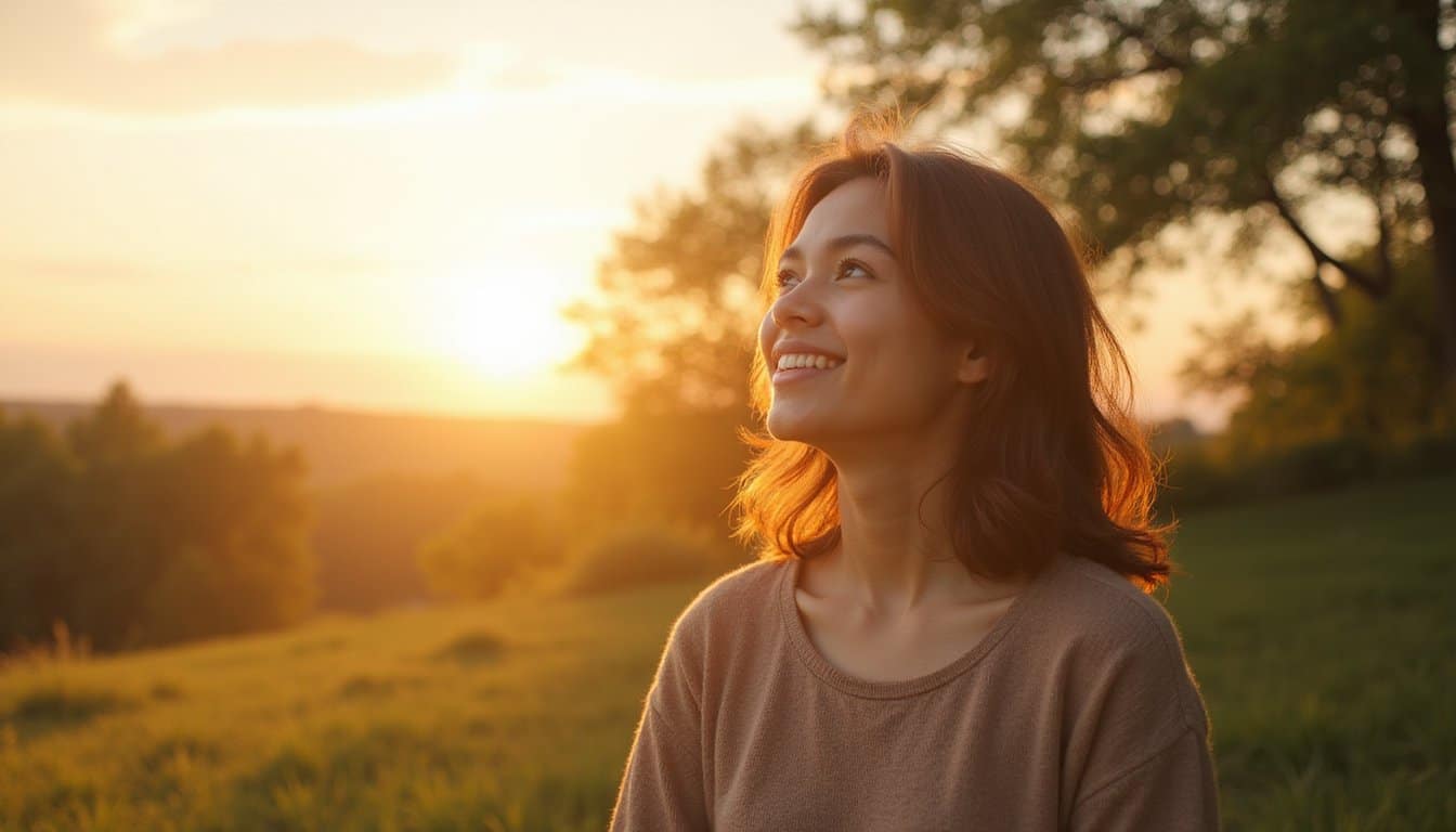 Calm adult standing beneath open sky at retreat